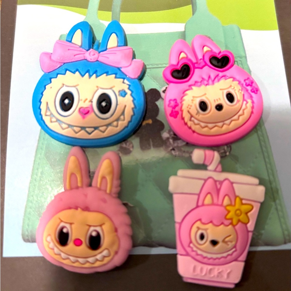 Cute Monster Bag Charms Set - Pink and Blue
